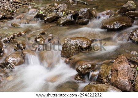Creek flowing over the rocks. Long exposure giving smooth water surface
