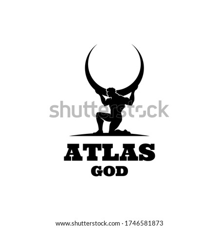 Atlas god lifting globe. black logo icon design illustration