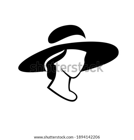 simple woman wearing a floppy sun hat straw hat silhouette vector illustration design isolated black background