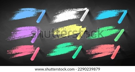 Vector set of hand drawn strokes and pieces chalk on chalkboard background