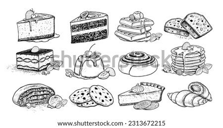 Vector sketchy illustrations set of desserts and sweet food