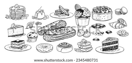 Sketh icons vintage vector illustration set of desserts and bakery