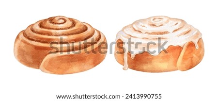 Vector Watercolor illustrations of Cinnamon Rolls isolated on white background.