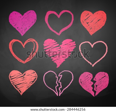 Chalk drawn vector collection of hearts.