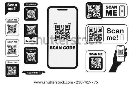 Scan QR code flat icon with phone. Barcode. Vector illustration.