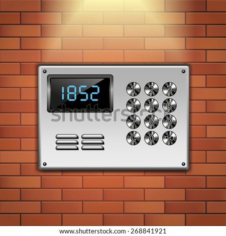 Close up of building intercom isolated on wall background. Vector illustration