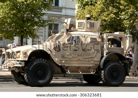 WARSAW - AUGUST15: Oshkosh - American military vehicles equipped Polish army. Polish Army Day in Warsaw on August 15, 2015