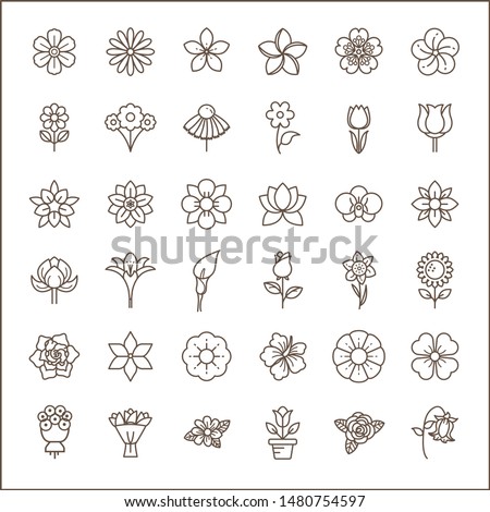 Set of flower and Botanical Icons line style. Included the icons as floral,  nature, bouquets, flowers, bloom And Other Elements.
customize color,  easy resize.