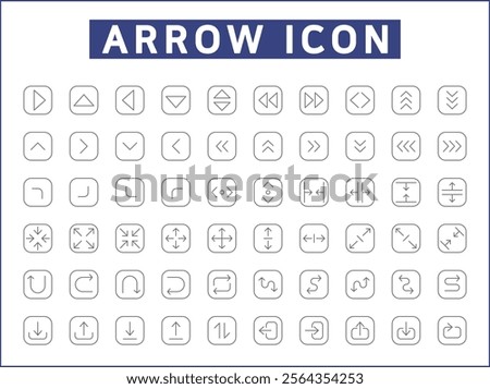 Simple Set of arrows Related Vector Line Icons. Vector collection of basic, infographic, navigation, direction, chevron, cursors, selection and design elements symbols or logo element.