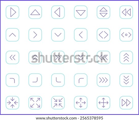 Simple Set of arrows Related Vector Line Icons. Vector collection of basic, infographic, navigation, direction, chevron, cursors, selection and design elements symbols or logo element.