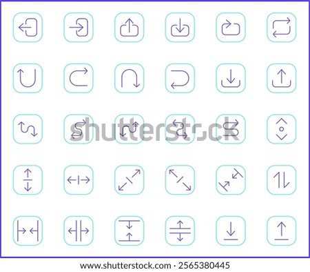 Simple Set of arrows Related Vector Line Icons. Vector collection of basic, infographic, navigation, direction, chevron, cursors, selection and design elements symbols or logo element.