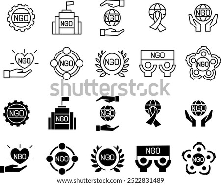 NGO icon set with outline and glyph styles