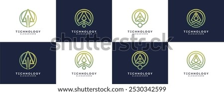 Collection of arrow pointing up with circular connected logo vector ideas. Minimalist design based outline creative illustration template.	
