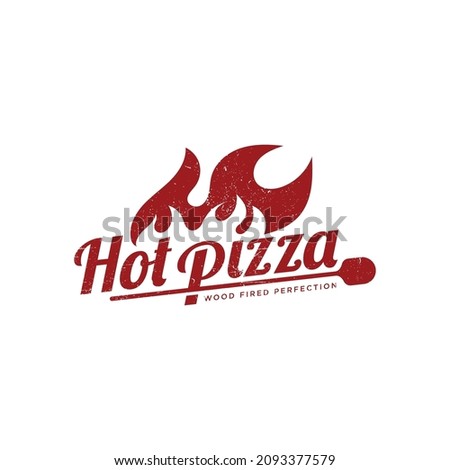 Hot Pizza cafe logo, pizza icon, emblem for fast food restaurant. Vector hand lettering pizza logo on white background