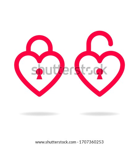 
Red heart design with open and closed padlock shape