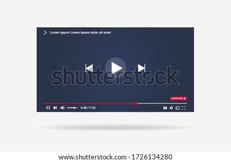 Realistic video playback screen with subscription button, adaptable to smart TVs, smart phones, computers and web pages, elegant modern display