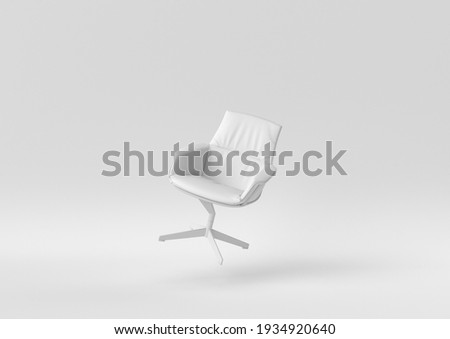 white office chair floating on white background. minimal concept idea. monochrome. 3d render.