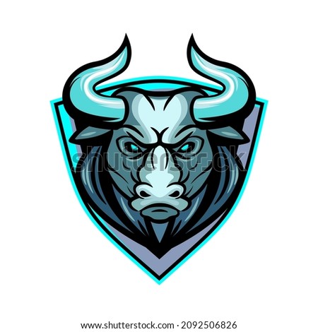 vector sport logo illustration of a dashing bull mascot front view on a shield