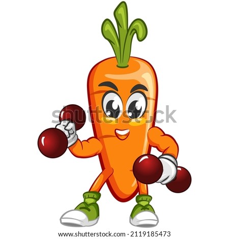 vector mascot illustration of funny carrot off barbell lifting exercise