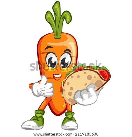 cute carrot off illustration mascot vector offering delicious tacos