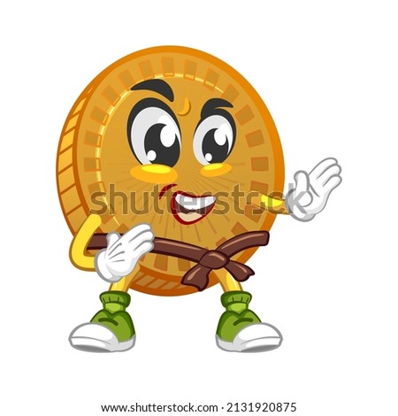 cartoon vector illustration of cute coin mascot practicing martial arts