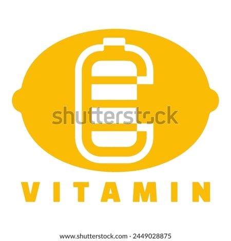 logo icon battery power of lemon vitamin c illustration emblem label by using the shape of a lemon with negative space of rechart battery icon in the middle