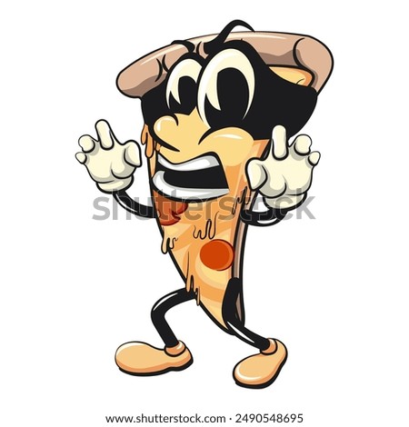 character of a slice pizza cartoon vector isolated clip art mascot illustration crime out law with mask, work of hand drawn