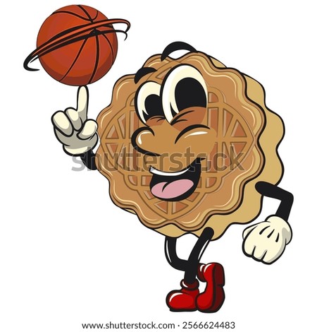 traditional chinese moon cake cartoon isolated vector illustration character mascot spin the basketball with the index finger, work of hand drawn