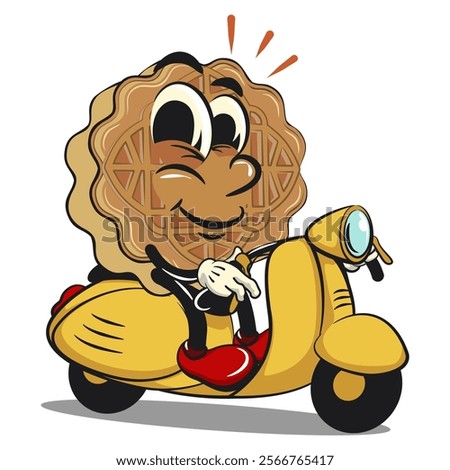 traditional chinese moon cake cartoon isolated vector illustration character mascot riding a scooter, work of hand drawn