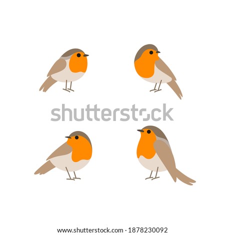 Cartoon robin bird icon set. Cute bird in different poses. Vector illustration for prints, clothing, packaging, stickers. Zdjęcia stock © 