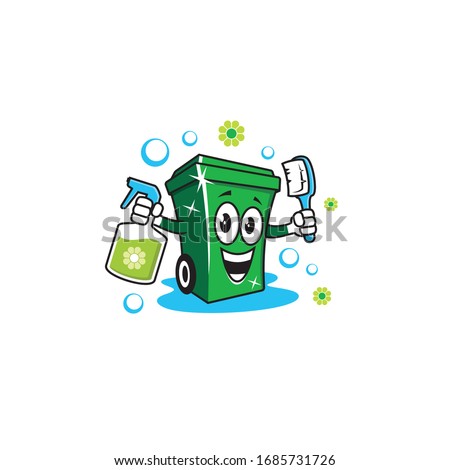 Trash Bin, Spray Bottle and Brush logo / icon design
