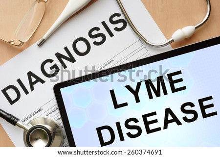 Tablet with diagnosis  Lyme disease and stethoscope.