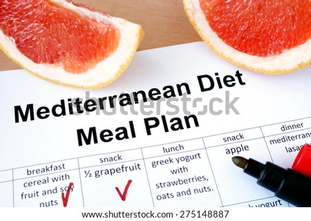 Mediterranean diet meal plan and grapefruit. Weight loss concept.