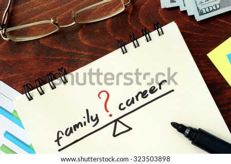Words Career and family balance written in the notepad.