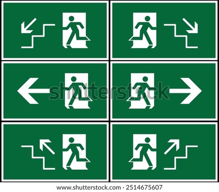 Emergency route point sign bundle, safety gathering point signboard, vector illustration.