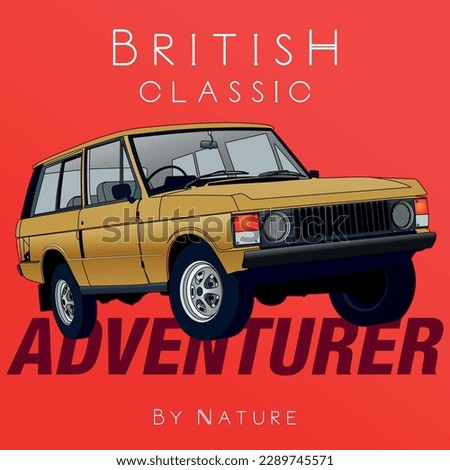 offroad british luxury vintage 90s SUV detail vector poster red white brown 
