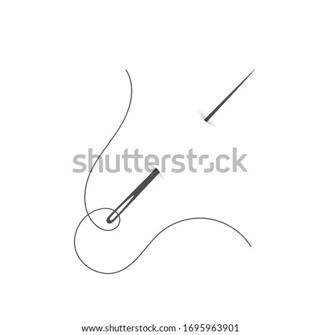Needle and thread silhouette icon vector illustration. Tailor logo with needle symbol and curvy thread isolated on white background. Tailor sign template, sewing instrument design, fashion icon