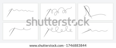 Needle and thread silhouette icon set vector illustration. Tailor logo with needle symbol and curvy thread collection isolated on white background. Tailor logo template, fashion icon element