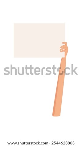 Woman hand holds sign, people holding revolution poster, woman hold demonstration placard, person holds strike flag, right activist parade protest banner, character show up empowerment sign,