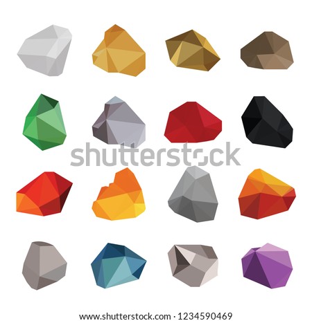 Set of color rocks, salt,gold,gravel,emerald,rubies,cristal,hot embers,bronze,silver isolated on white
