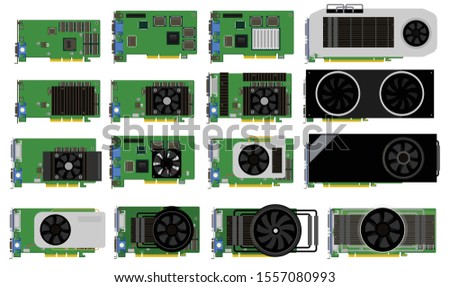 Video card, graphic card vector icons