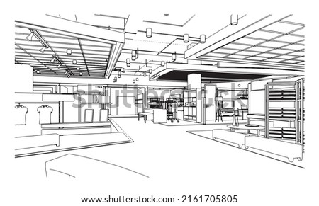 line drawing of shopping mall,Modern design,3d rendering