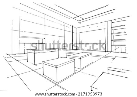 sketch drawing of electronic equipment store,computer and gadget shop. ,Modern design,vector,2d illustration