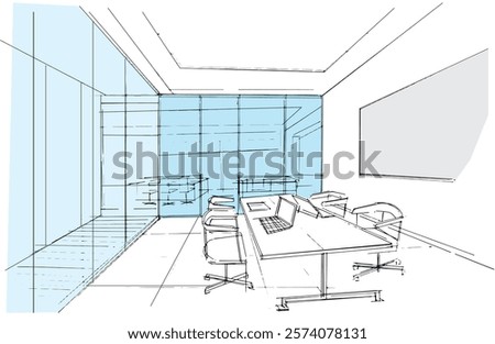 Line drawing of a meeting room in a company,2d illustration