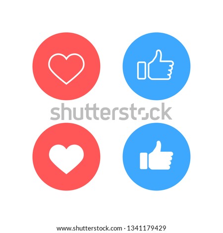 Facebook Thumbs up and Instagram heart icon on a white background. Vector illustration