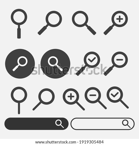 Search Find Icon Flat Button Plus Minus Check Vector Pack
