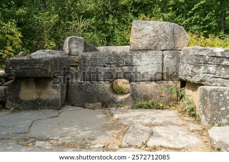 Similar – Image, Stock Photo Carefully stacked old building blocks in the shade of old trees in front of a wooden hut on a farm in Rudersau near Rottenbuch in the district of Weilheim-Schongau in Upper Bavaria, photographed in neo-realistic black and white