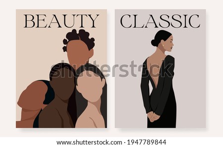 Set woman vector figure. Contemporary art. Fashion female figure in modern style. Vector illustration in hand drawn flat style