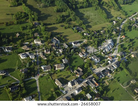 Aerial view of the french village of Saint Jean d\'Arvey  in Savoie region french alps France