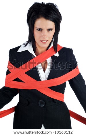 Business Woman Tied Up In Red Tape Stock Photo 18168112 : Shutterstock